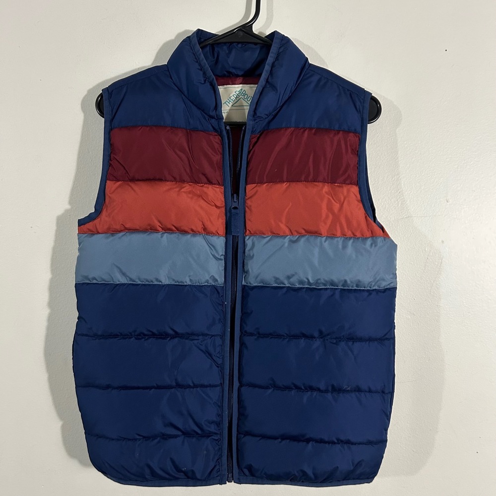 Thereabouts Puffer Vest Boys L 14/16 Blue Colorblock Stripe Zip Up  Kids